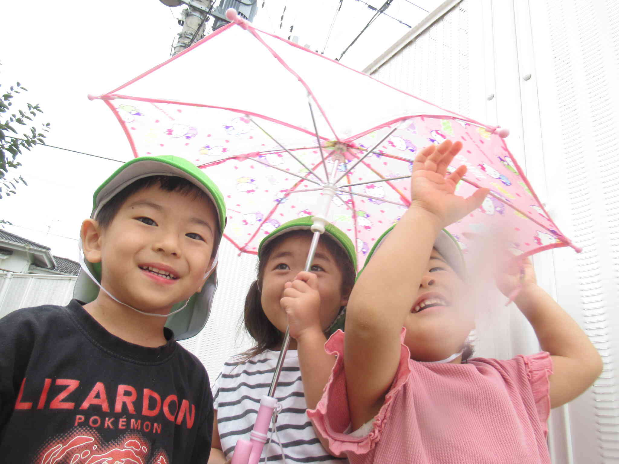 見て～雨粒が付いているね～雨って色が無いよね。