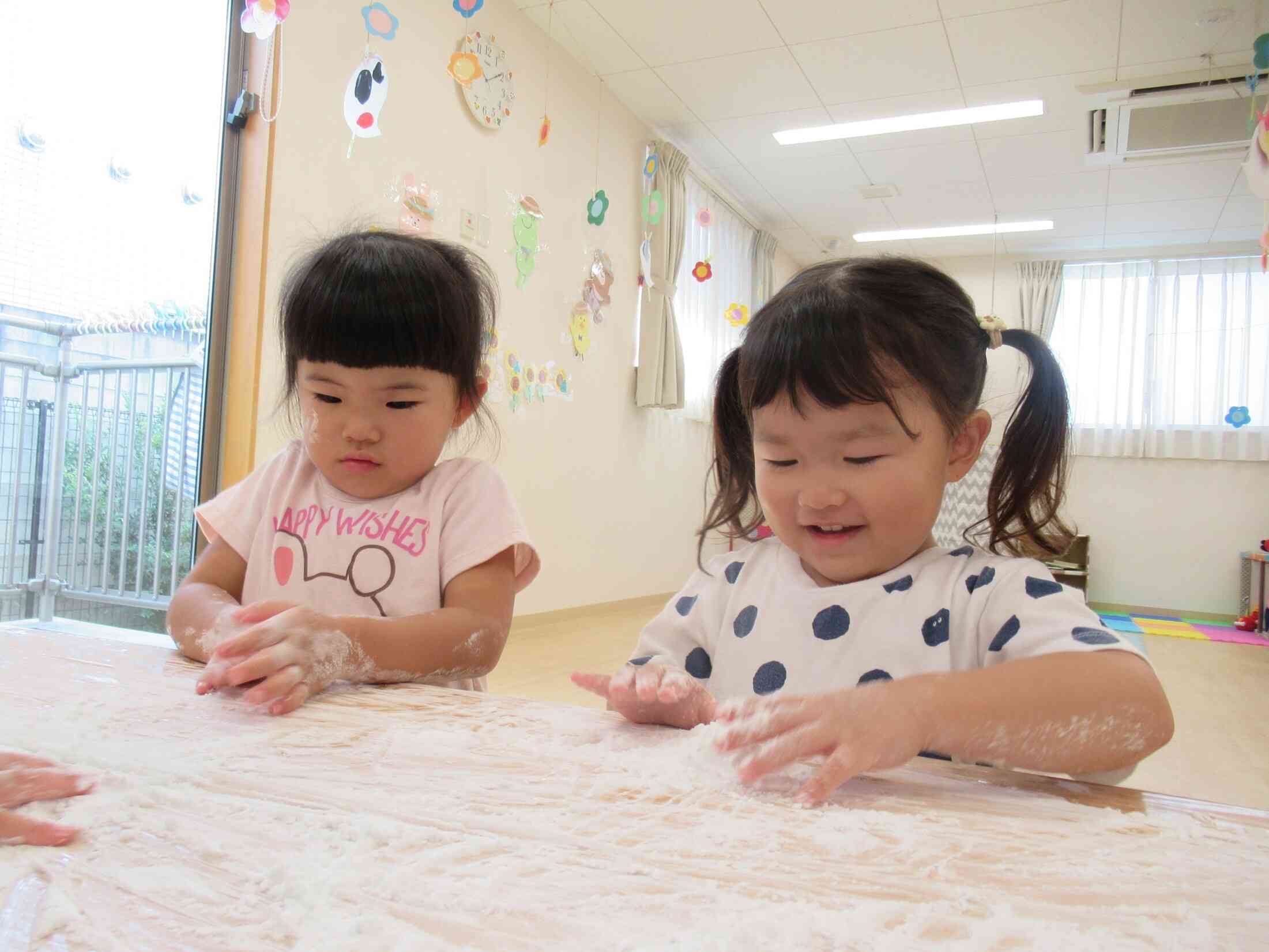 片栗粉がお顔にもついちゃったよ