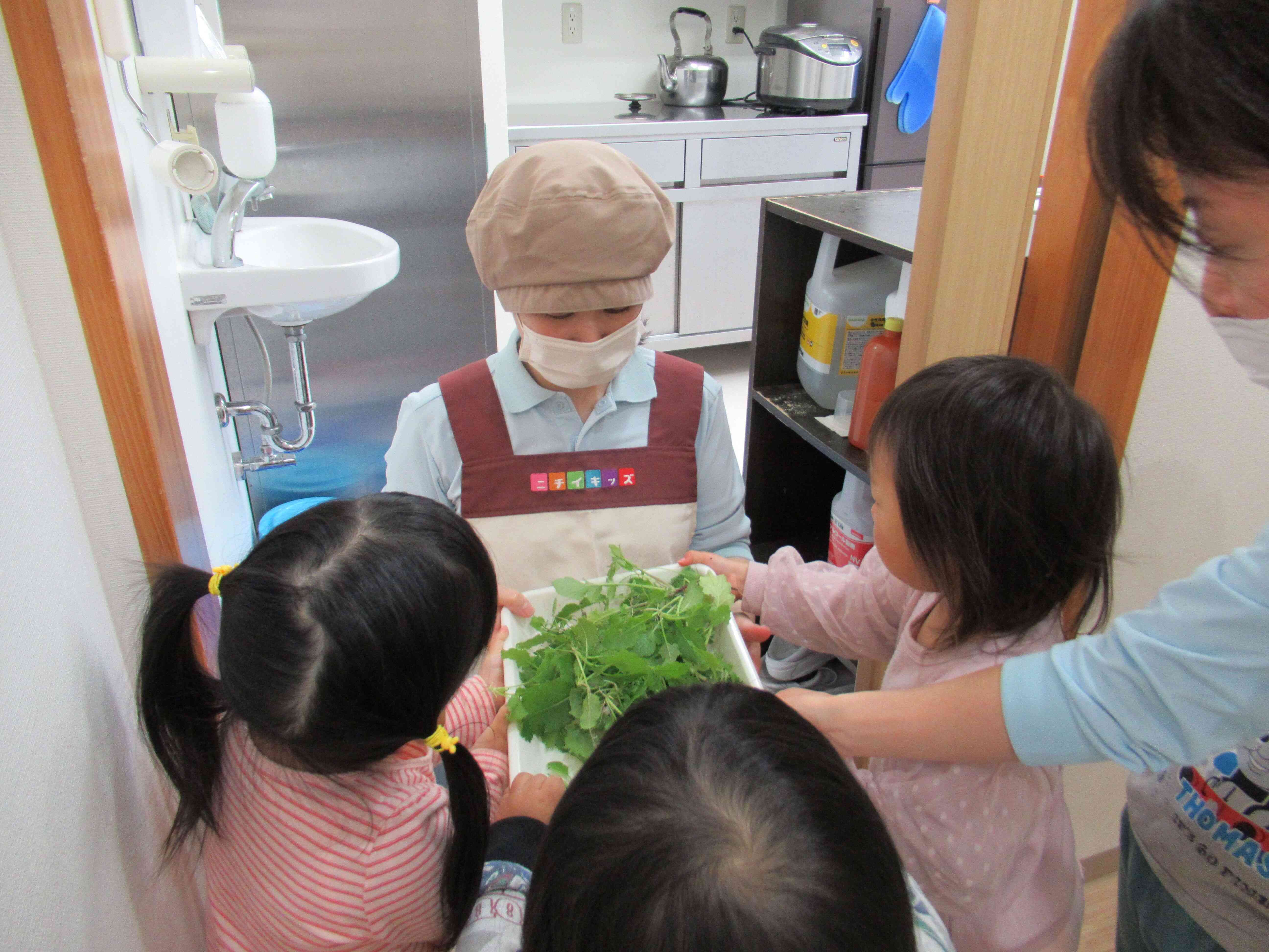 給食の先生にお届け。お汁の中に入れてもらいましたよ。