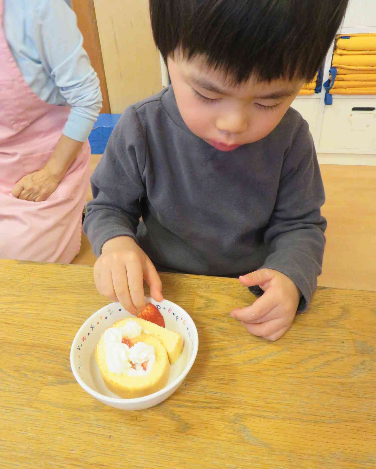 食育でサンタの顔を作ったよ