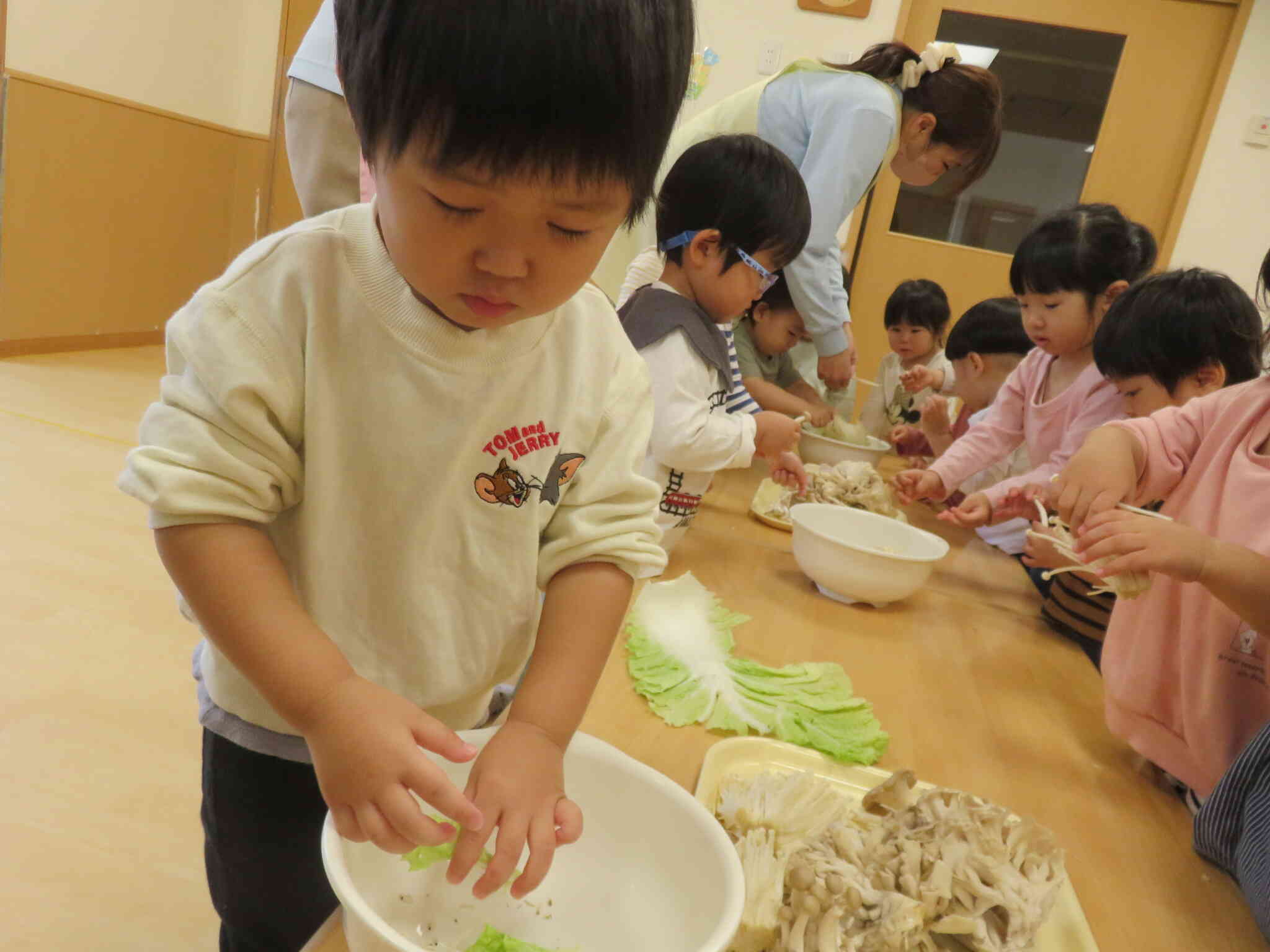 きのこうどんの仕込みのお手伝い