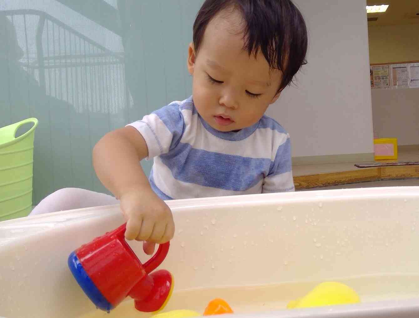 海の生き物にお水をかけます。