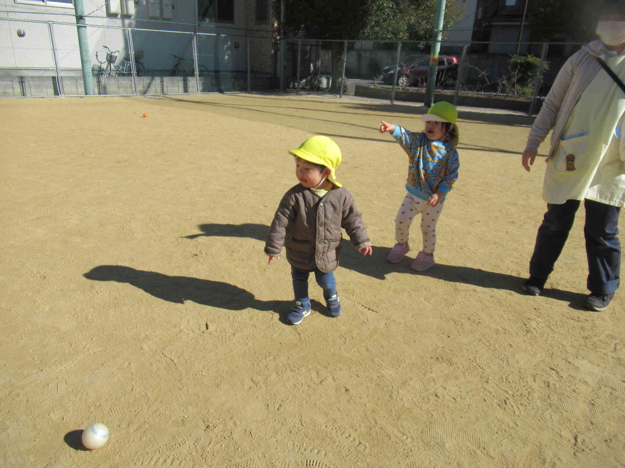 上手投げでボールを何度も投げて追いかける、ぱんだ組（1歳児）のお友だち